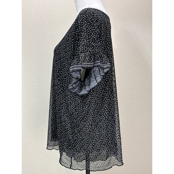 Max Studio Peasant Blouse Women's 1X Black W/ Gray Lightweight Spring - Picture 8 of 13